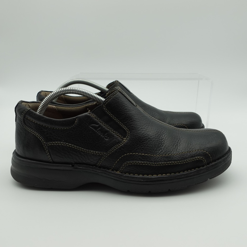Clarks Men Size 9 Shoes Black Leather Oxford Dress Casual Slip On Comfort